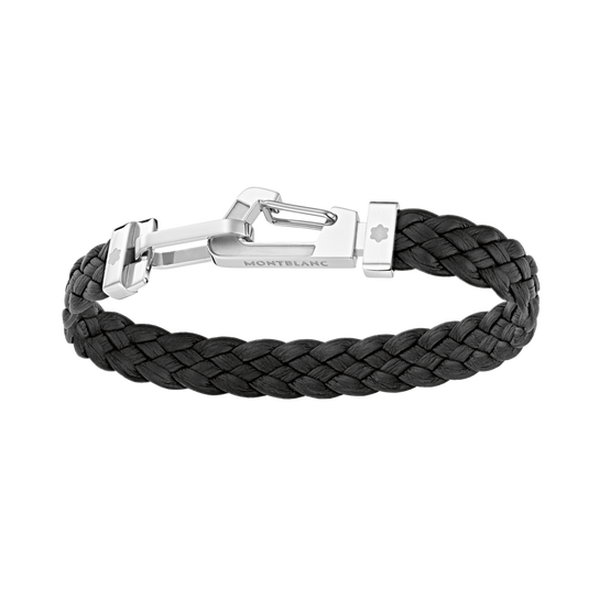 Montblanc Wrap Me Black Leather and Stainless Steel Bracelet